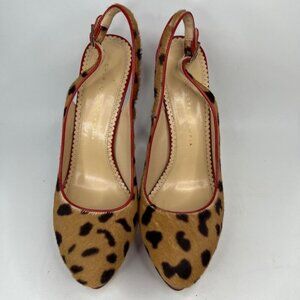 CHARLOTTE OLYMPIA GENUINE LEATHER Calf Hair Leopard Dolly Platform Heels Size 40
